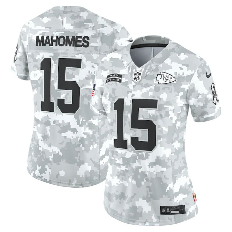 Women Kansas City Chiefs 15 Mahomes Nike Arctic Camo 2024 Salute to Service Limited NFL Jersey